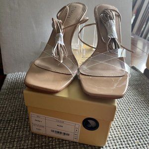 Simmi London Womens Nude Square Open Clear Heel Stiletto Heels US Size 10